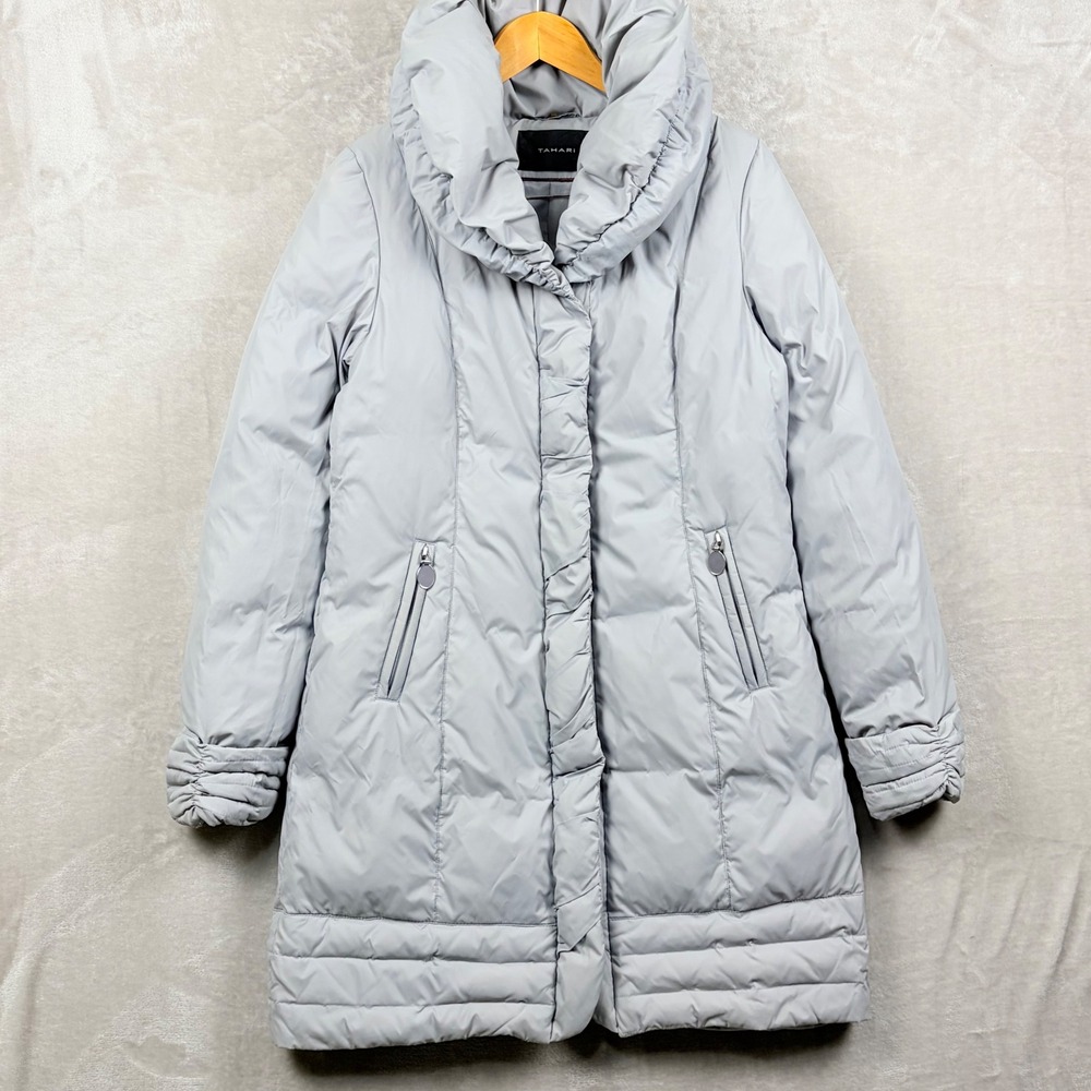 Tahari Pillow Collar Women's Down Puffer Coat Warm Full Zip Size
M Lilac Ruche